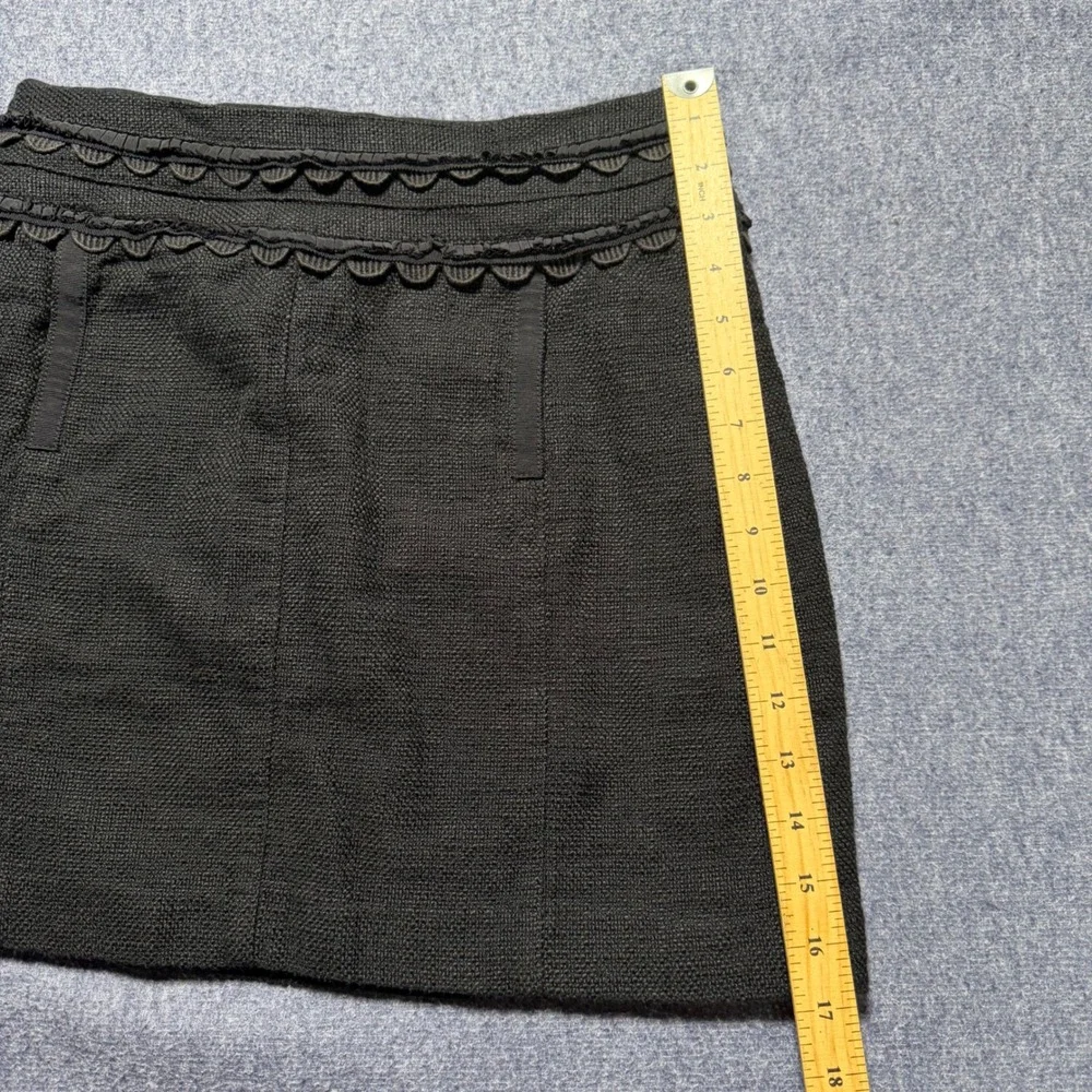 Tory Burch Black Textured Cotton Scalloped Trim Mini Skirt Size 8